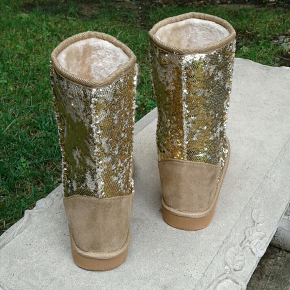 385 Fifth Goldtone Sequin Bootie Slippers - Picture 6 of 7